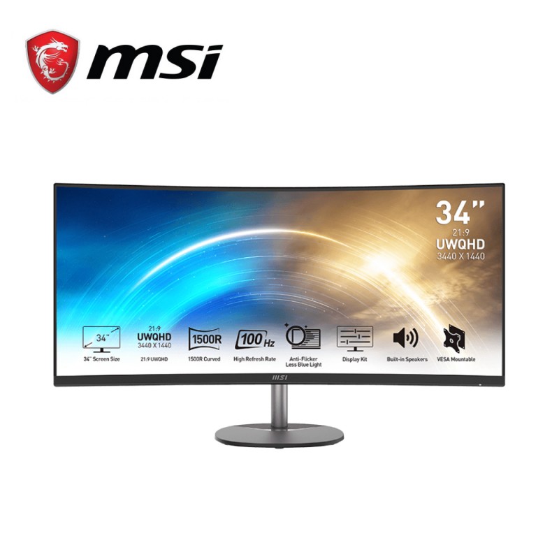 MSI Pro MP341CQ 34 UWQHD 100Hz Curved Monitor ( Speaker, HDMI,  DisplayPort, 3Yrs Warranty ) : NB Plaza