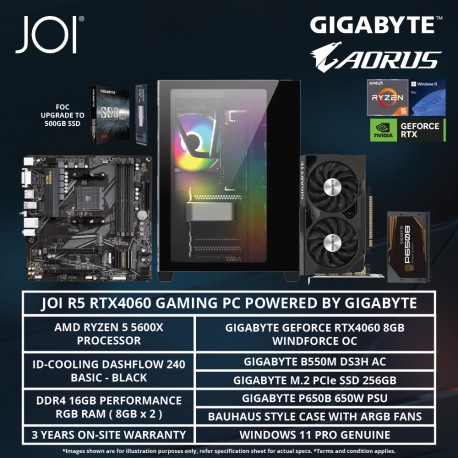 JOI WITH GIGABYTE D560 GAMING PC ( RYZEN 5 5600X, 16GB, 256GB, RTX4060 8GB, W11P )