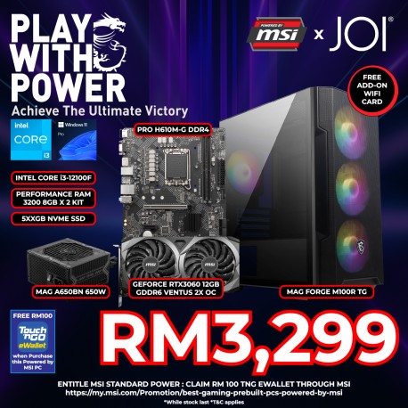 JOI GAMING PC POWERED BY MSI ( CORE i3-12100F, 16GB, 5XXGB, RTX3060 12GB, W11P )