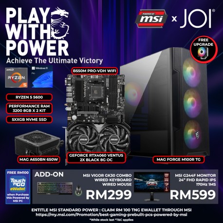 JOI GAMING PC POWERED BY MSI ( RYZEN 5 5600, 16GB, 5XXGB, RTX4060 8GB, W11P )